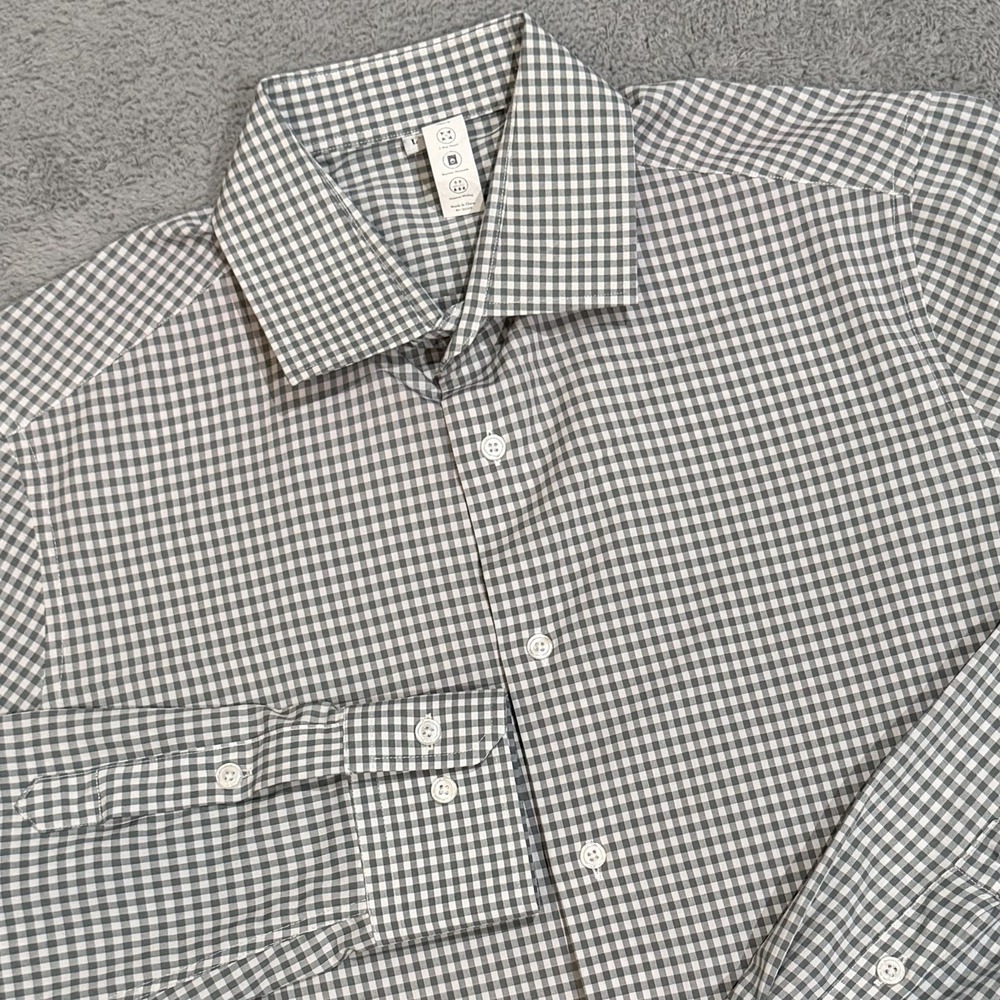 State & Liberty Shirt Men's L Gingham Check Performance Button Light Green White